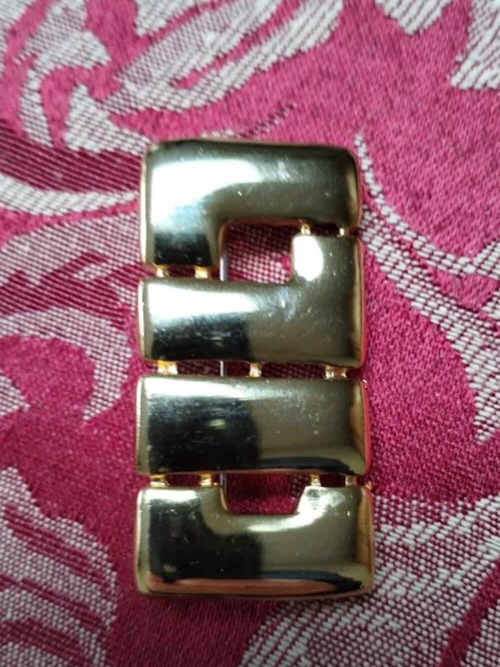 Vintage Paolo Gucci Brooch Rectangular Gold Tone Metal Modern 1980's